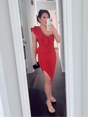 One Shoulder Bandage Dress Ruffle Formal Cocktail Bodycon M